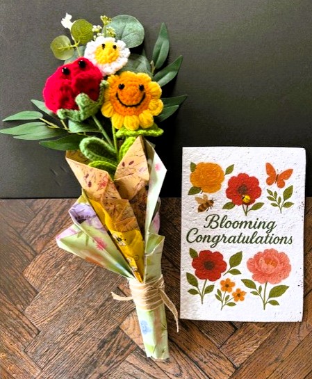 Blooming Congratulations - Plantable Wildflower Seed Card with Crochet Bouquet