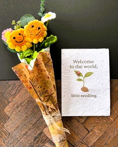 Welcome to the World, Little Seedling - New Baby Plantable Wildflower Seed with Crochet Bouquet