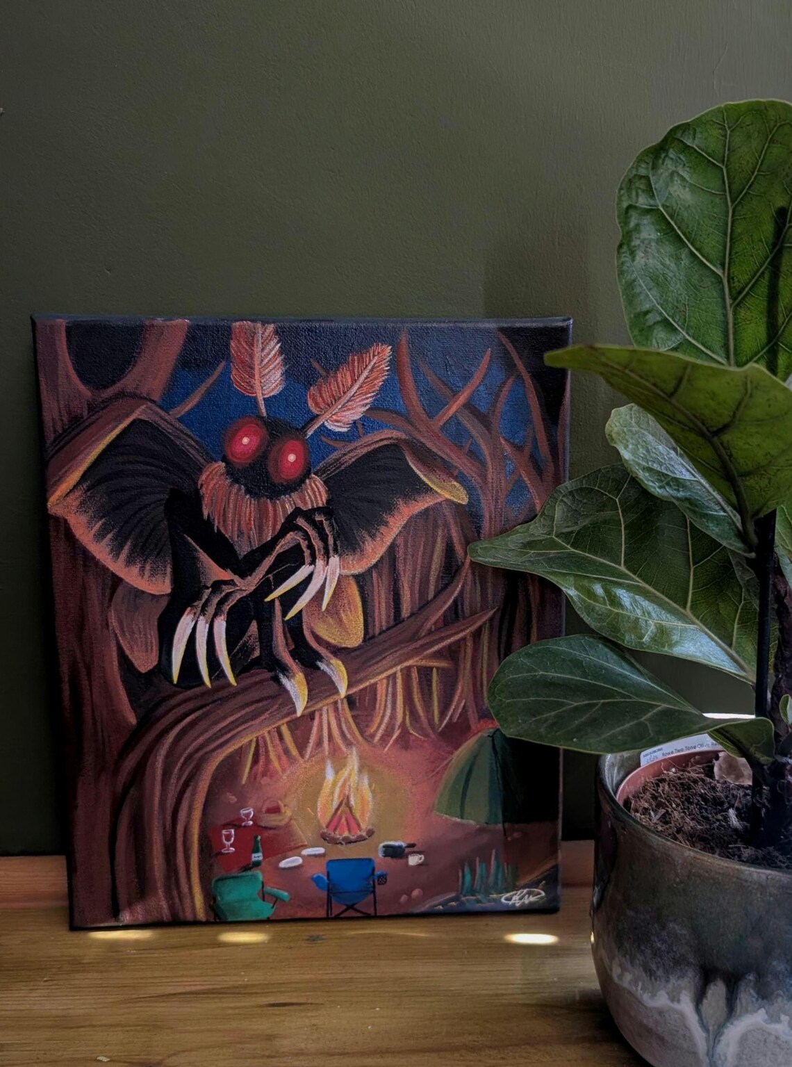 Original Moth Man Cryptid Painting - Acrylic on Canvas