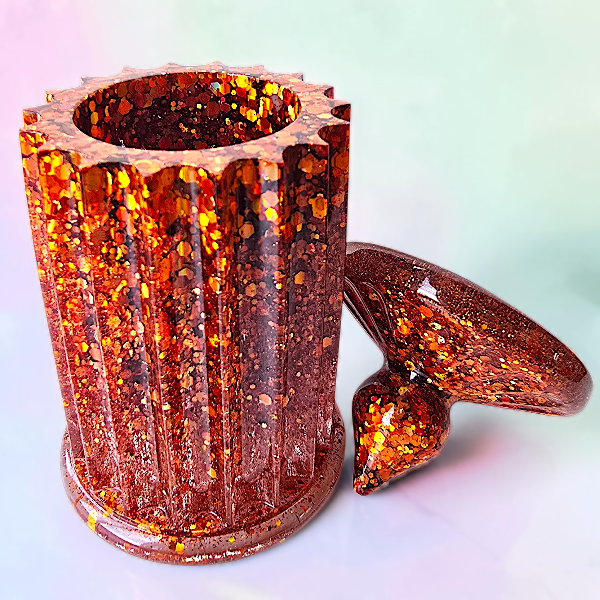 Orange Resin Vase / Jar with Lid