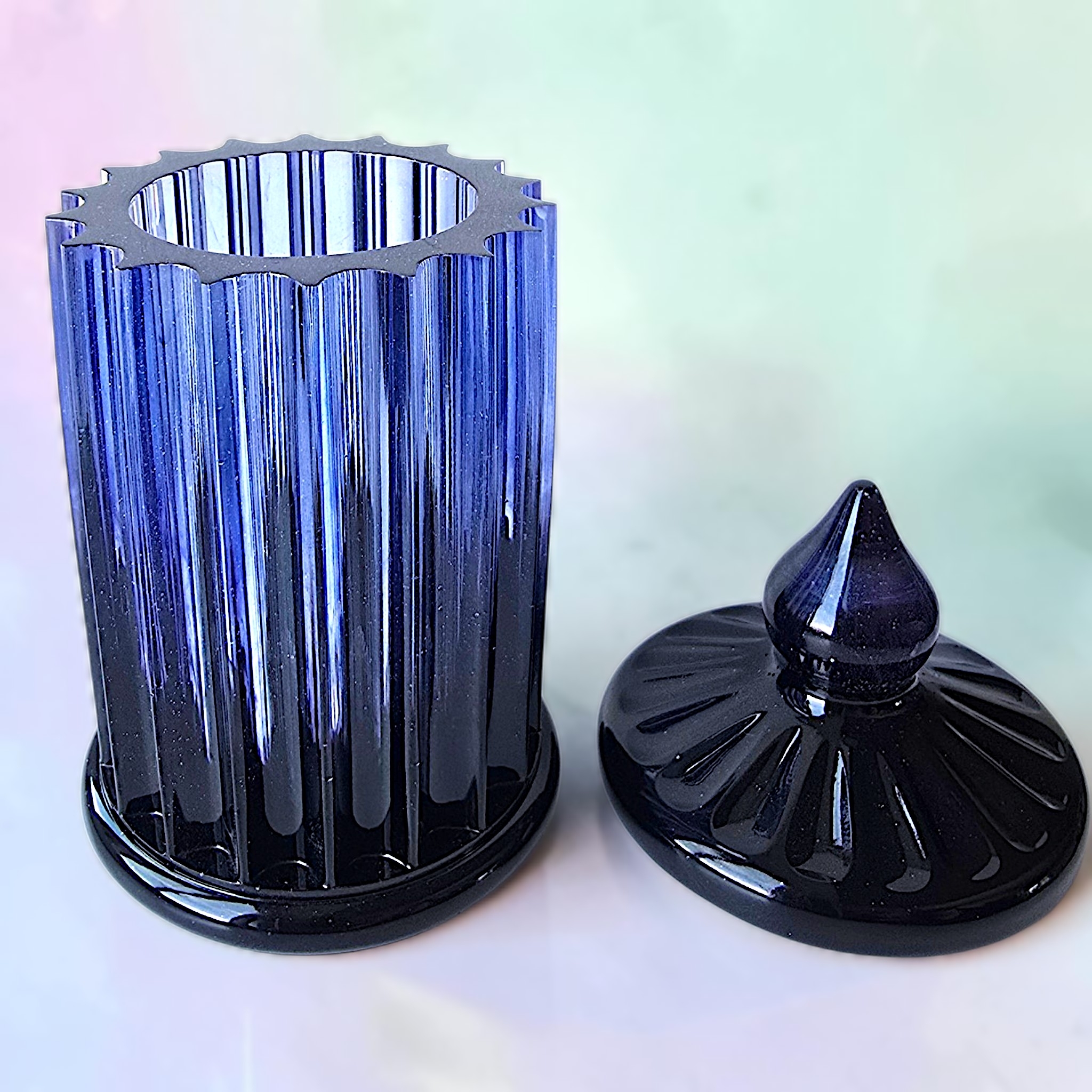 Blue-Black Resin Vase / Jar with Lid