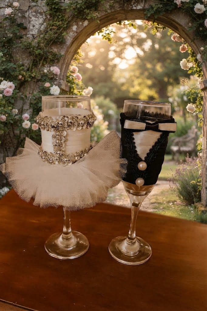 Bride & Groom Handmade Wedding Glasses Set – Elegant Decorative .