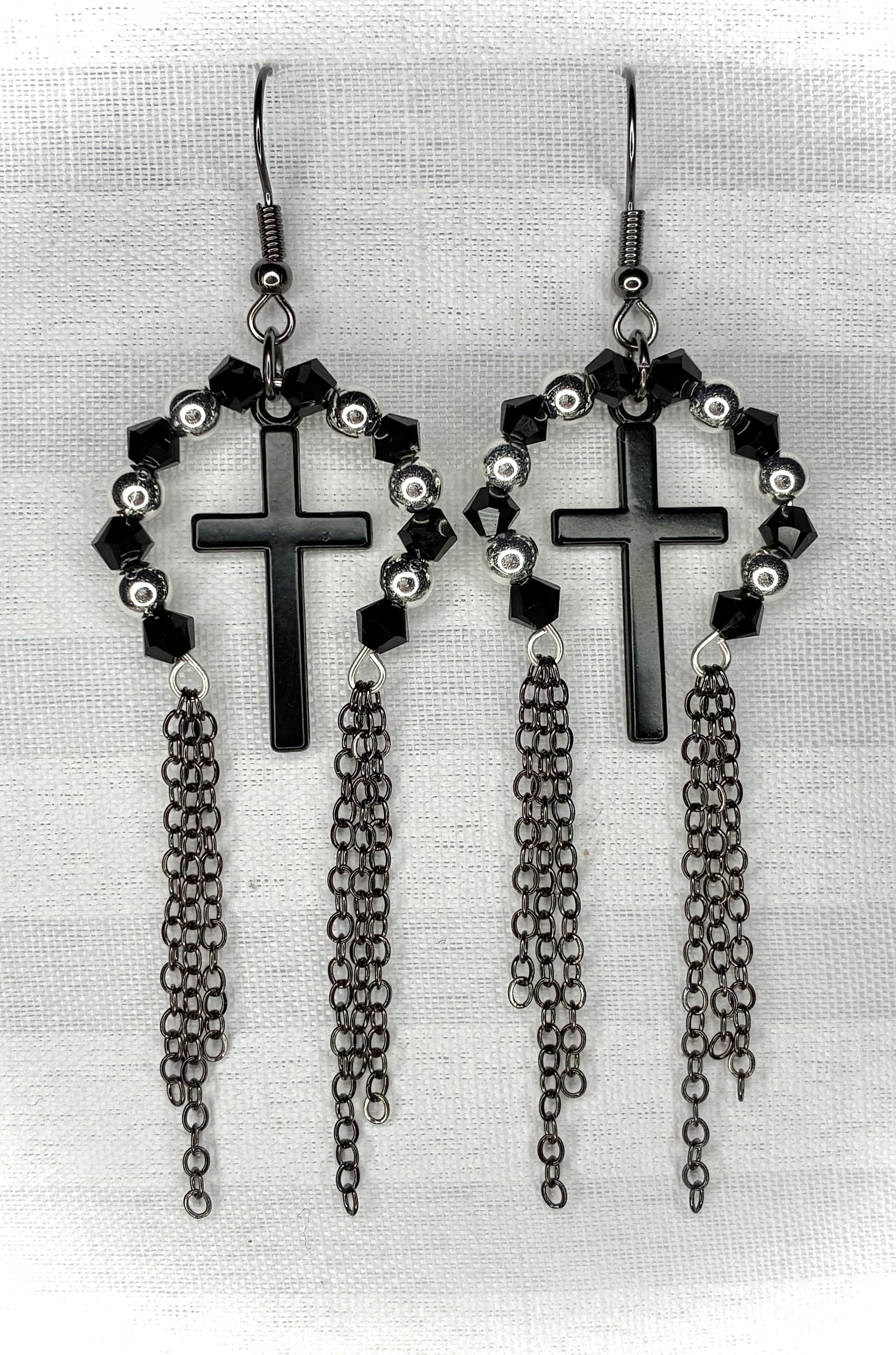 Gothic Cross Tassel Earrings