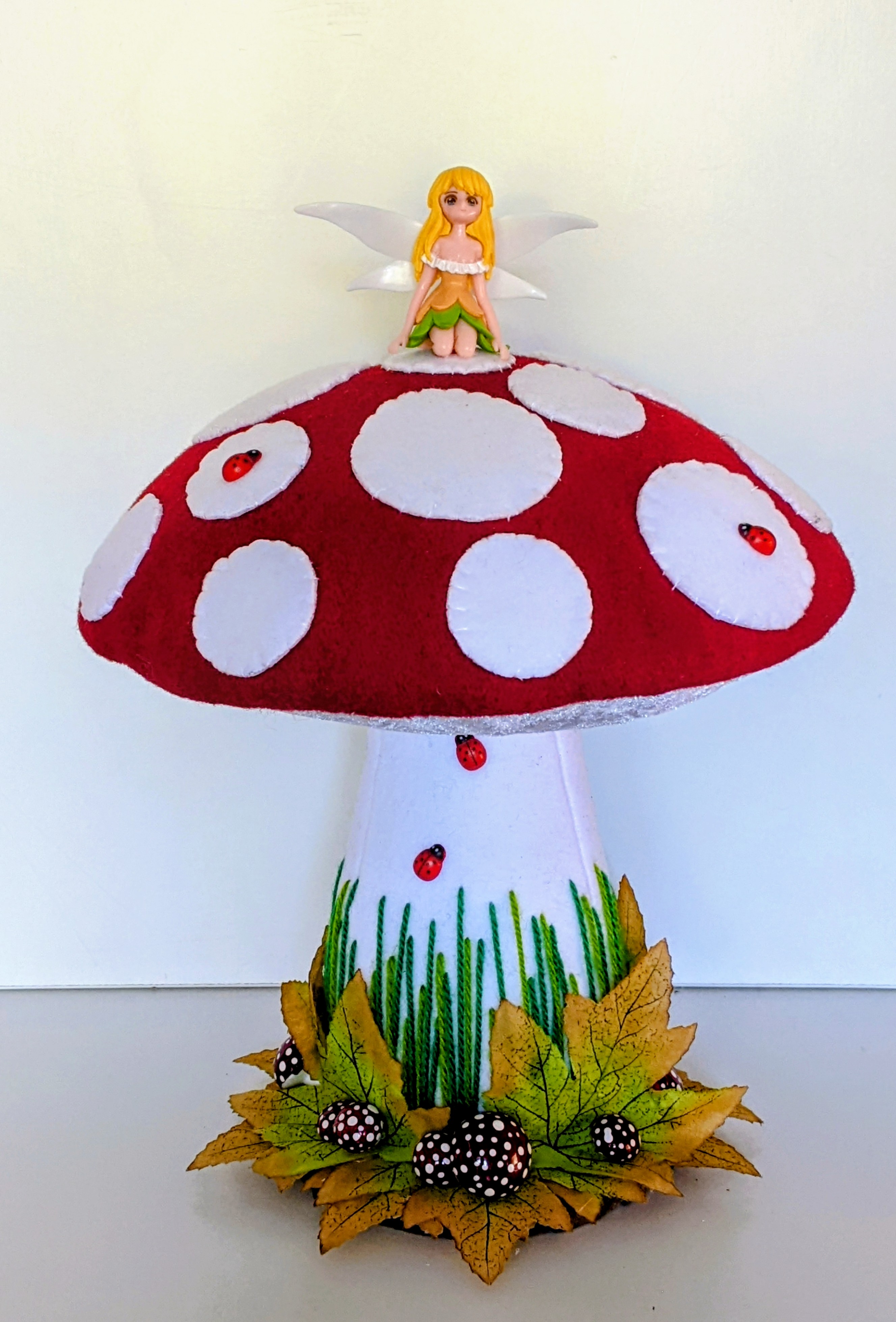 Red and White Fairy Toadstool, Knitted, Felt and Fleece.