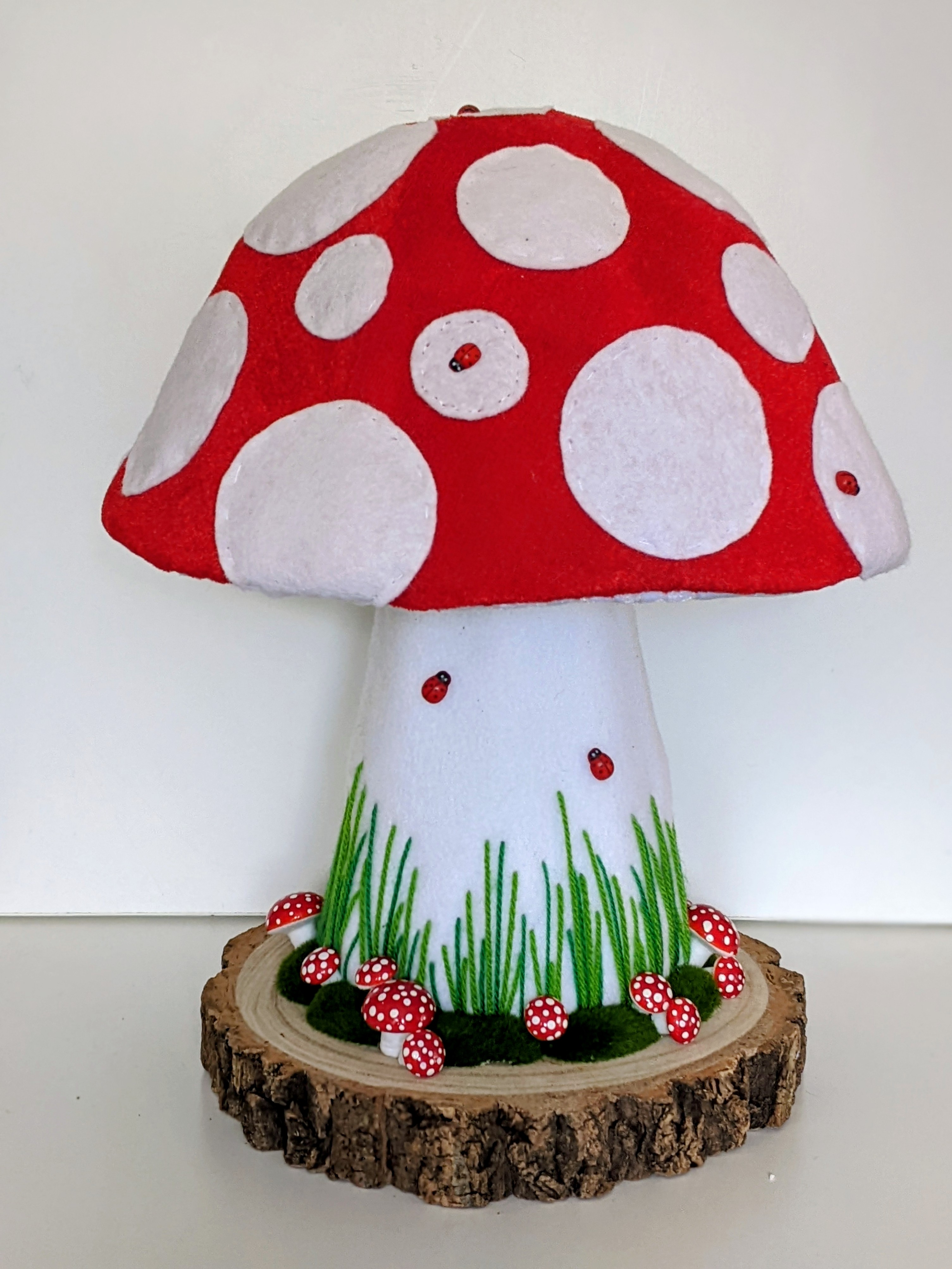 Large Toadstool, Red and White. Fleece and Felt.
