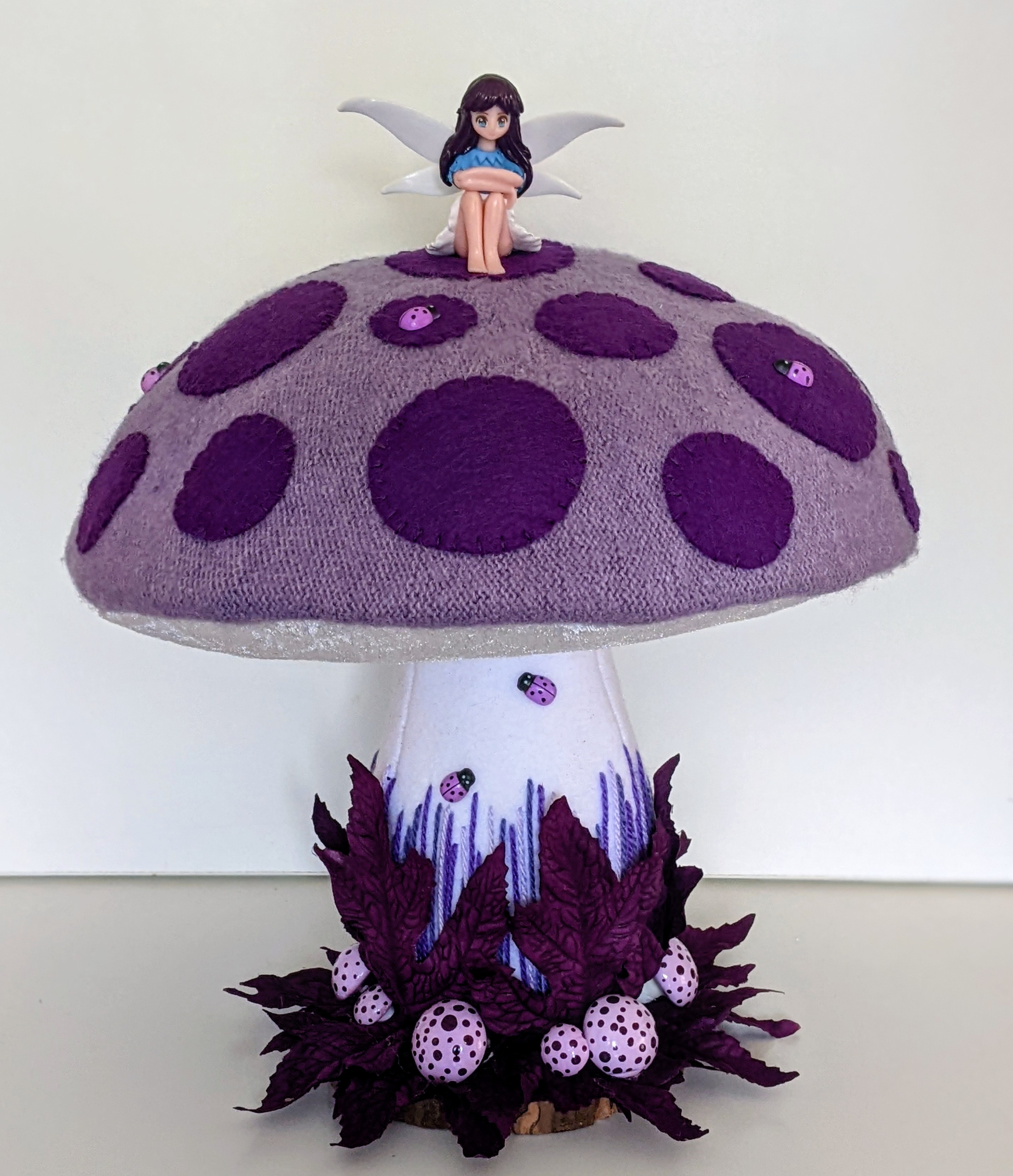 Large Lavender Fairy Toadstool, Felt, Fleece and Knitted.