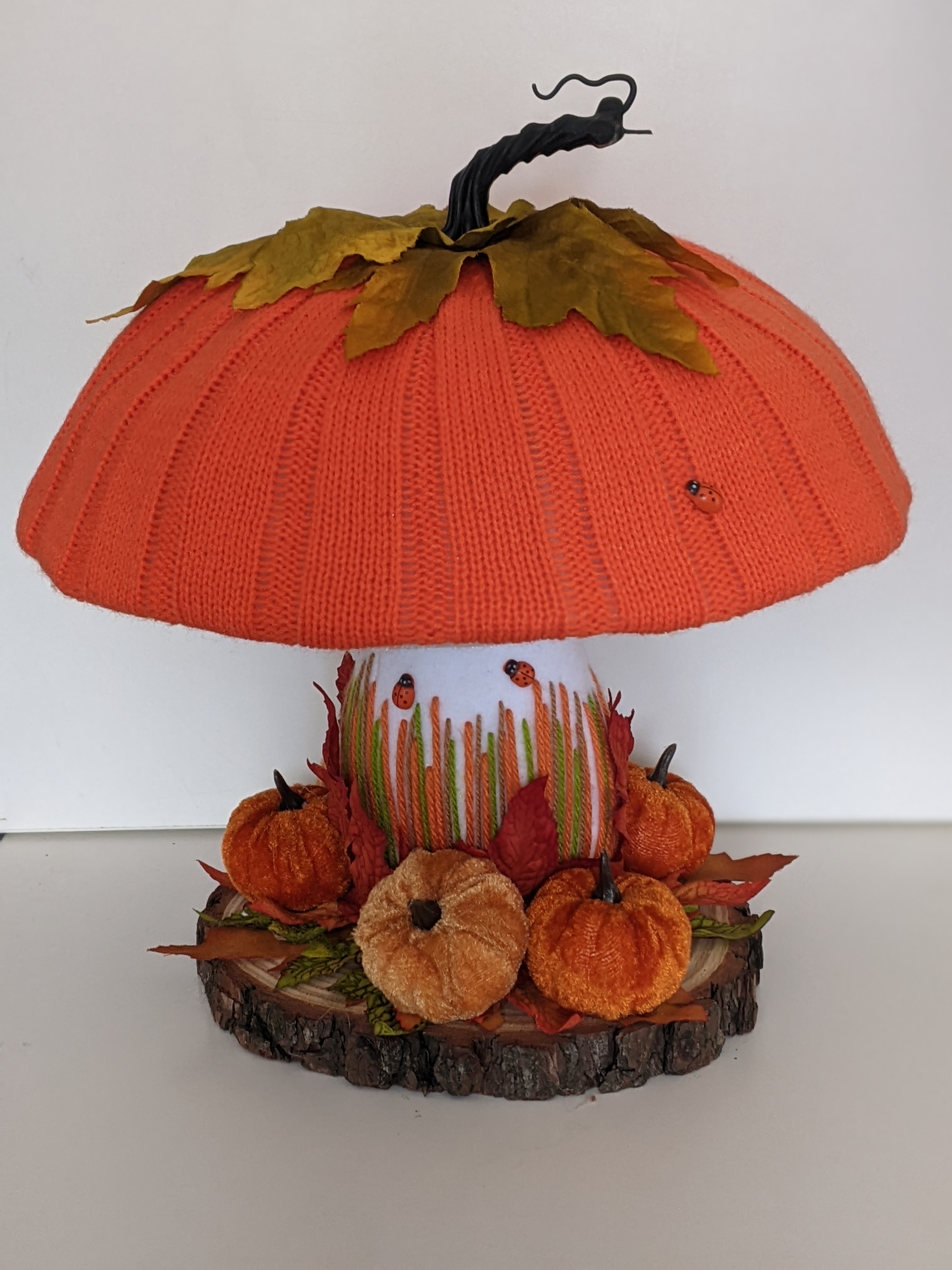 Pumpkin Toadstool, Orange. Knitted and fleece.