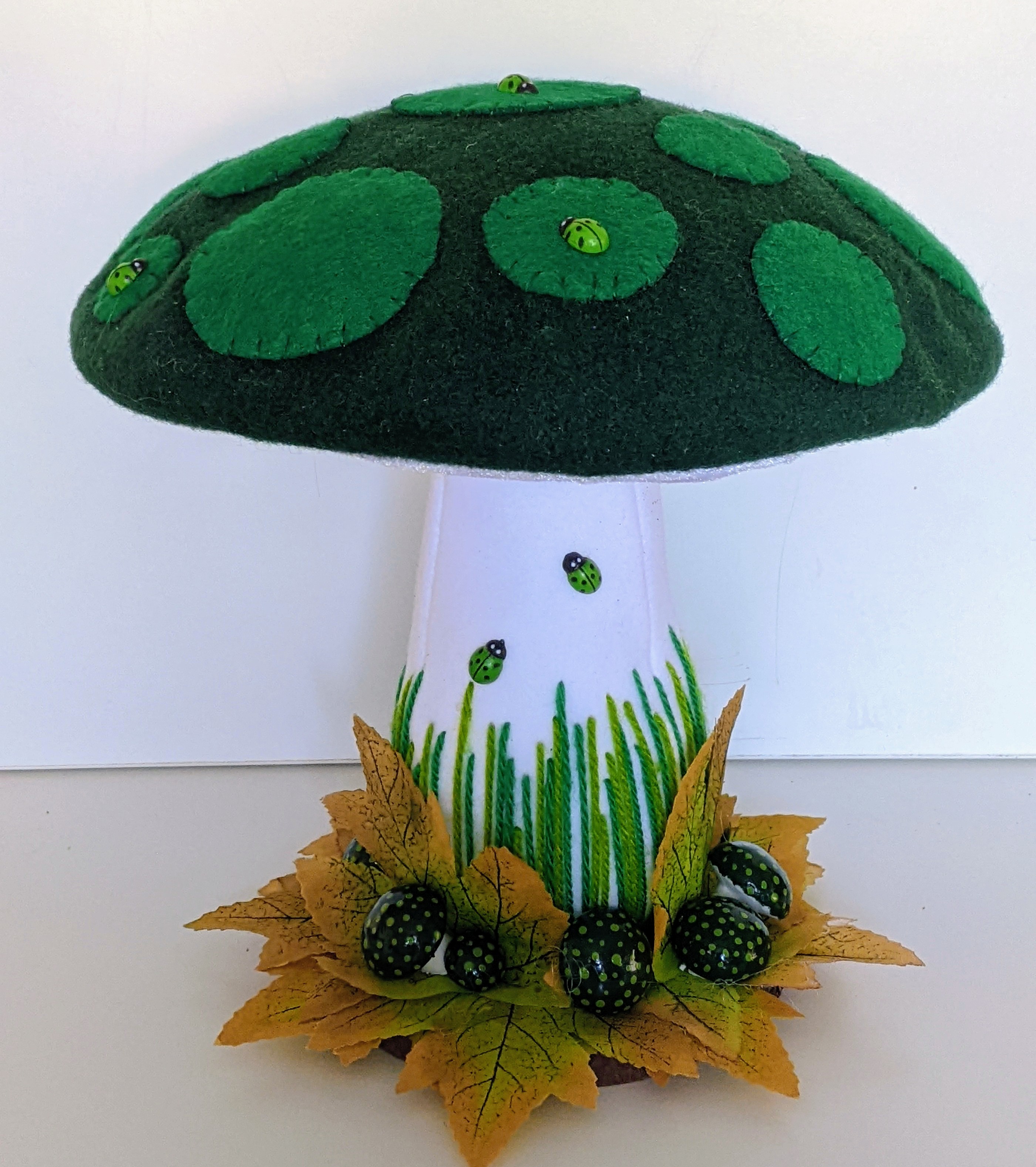 Large Green Toadstool, Felt, Fleece and Knitted.