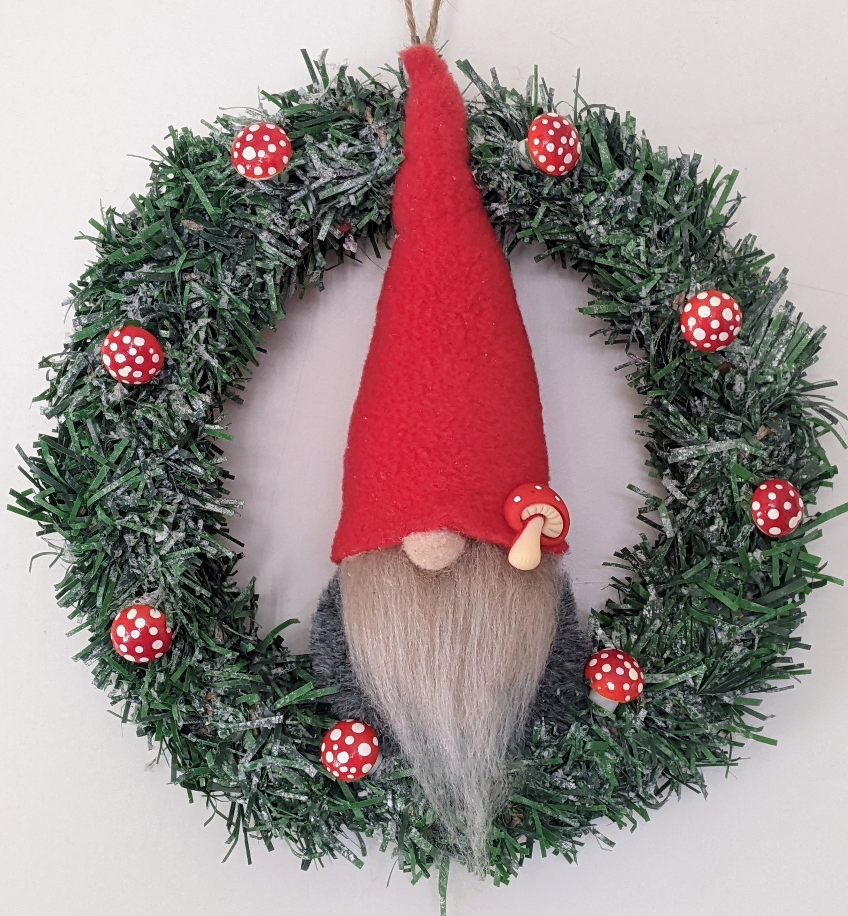 Small Gnome and Toadstool Wreath. Fleece