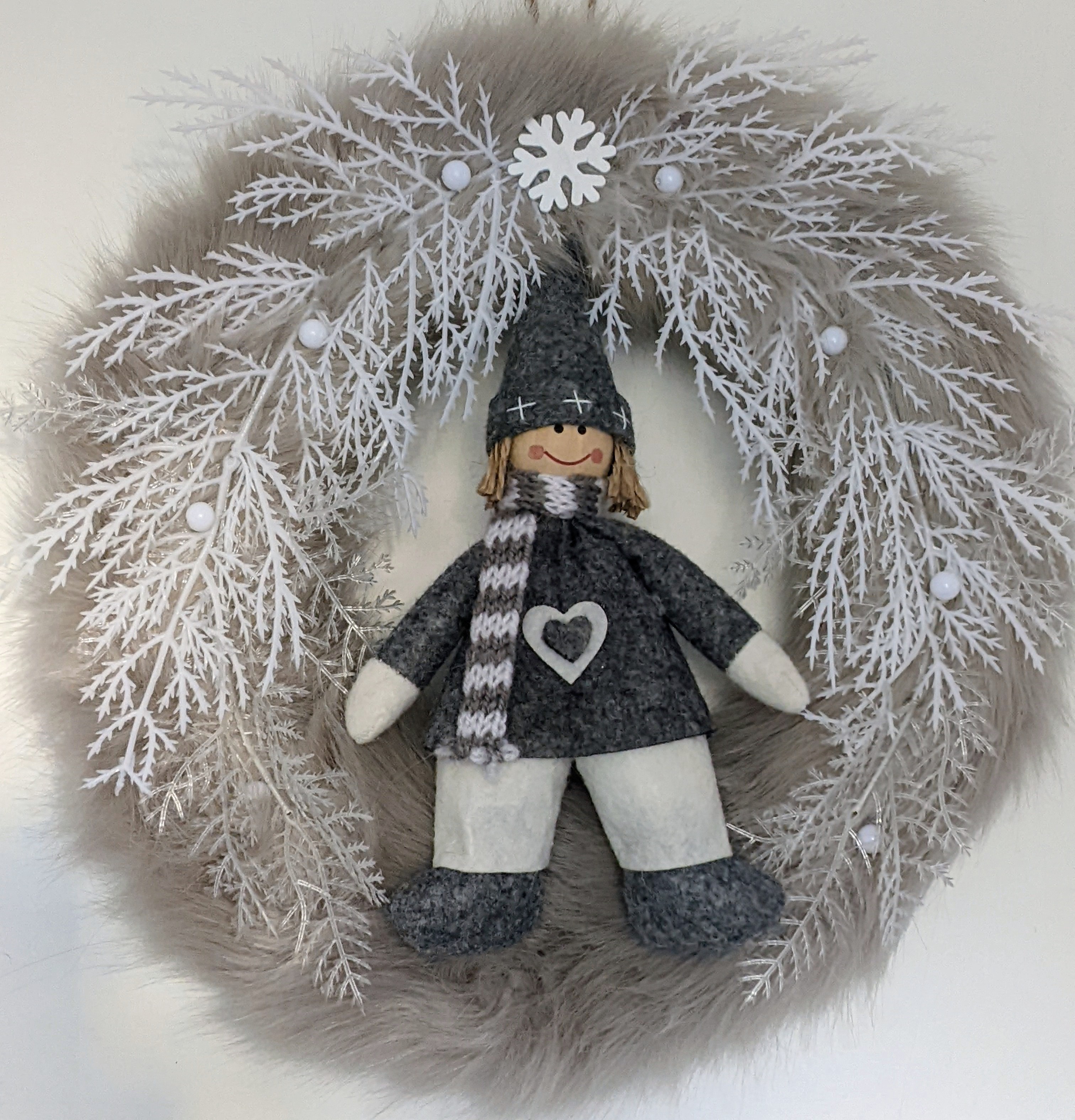 Winter Scene, Boy on a Wreath. Felt