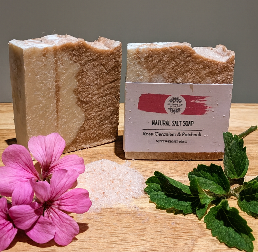 Natural Salt Soap, Rose Geranium & Patchouli