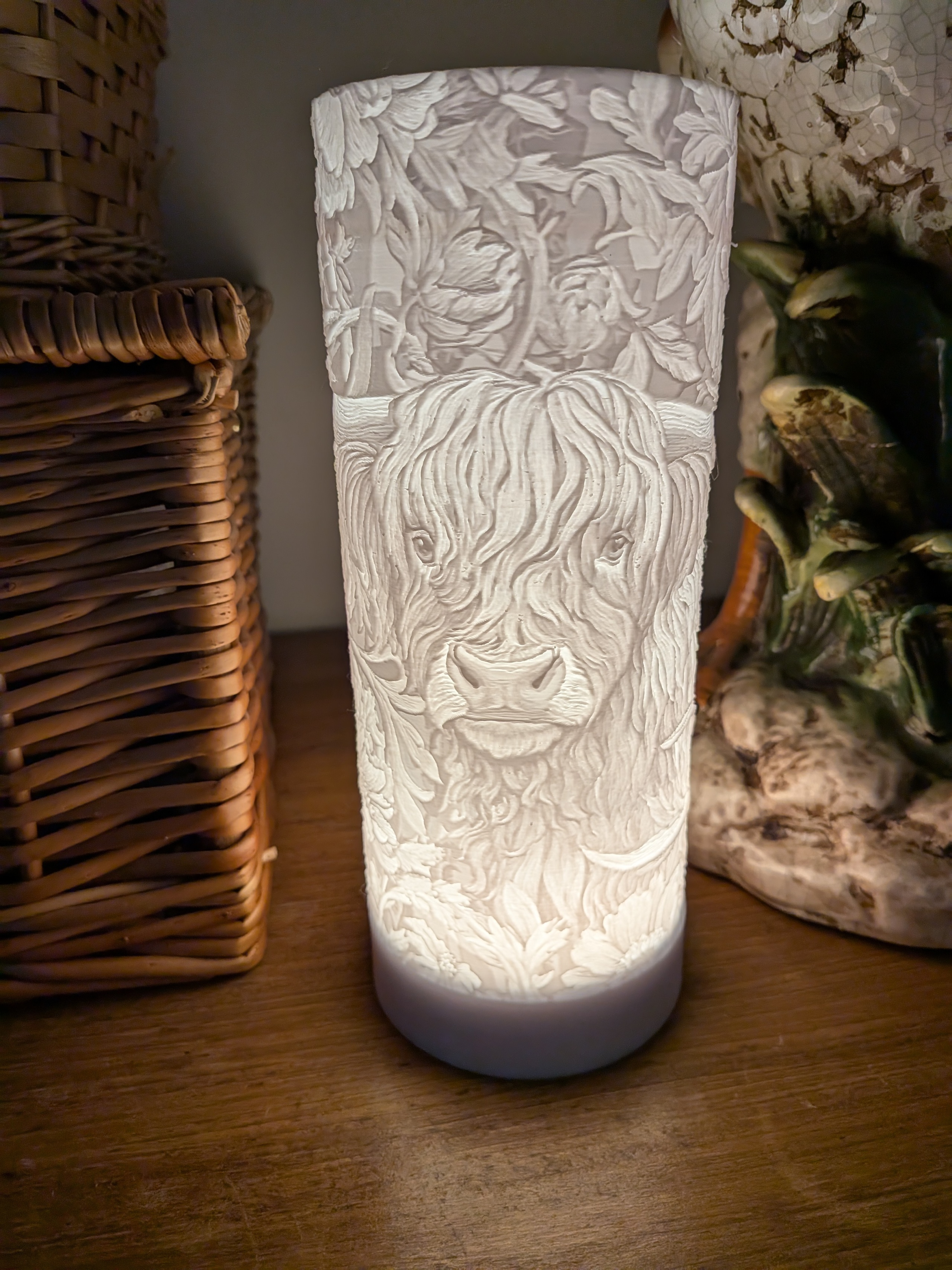 Rechargeable William Morris Style Highland Cow Night Light