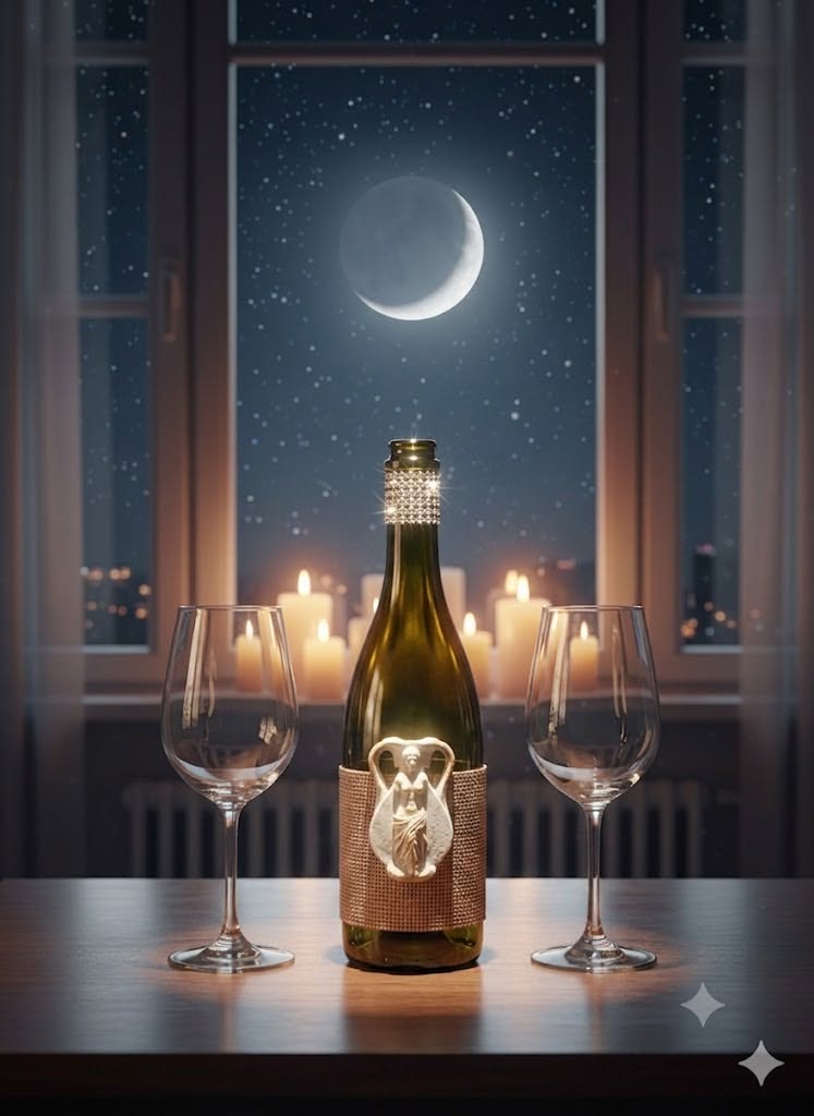 Decorative Wine Bottle with Goddess Aphrodite Relief & Rhinestones