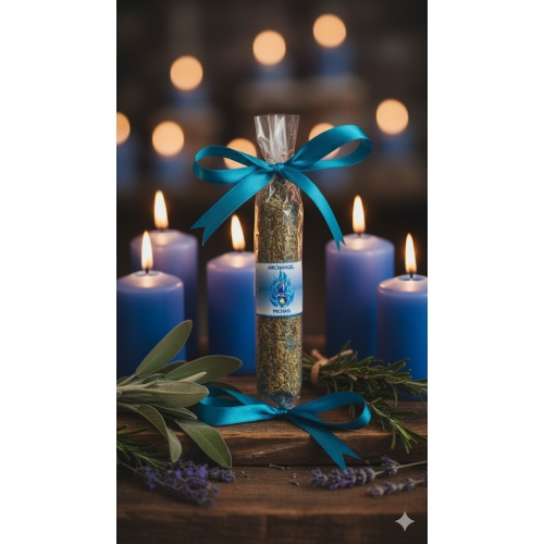 Archangel Michael Handcrafted blue candle, ritual made.Dressed with herbs ruled by Archangel Michael. For faith, protection, truth, justice