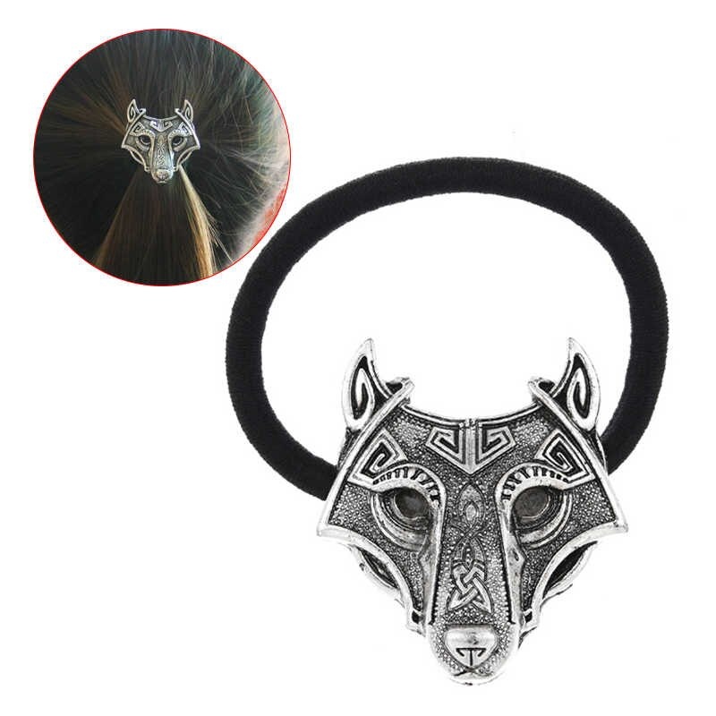 Norse Vikings Wolf Head Black Elastic Hair Band Tie