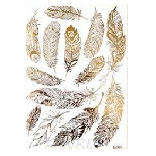 Temporary Tattoos - Waterproof - Gold Metallic Feathers