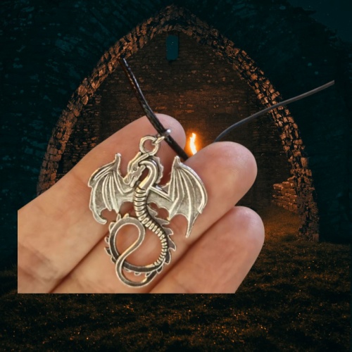 Dragon pendant on waxed cord