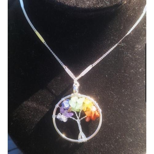 Silver plated chakra tree of life pendant