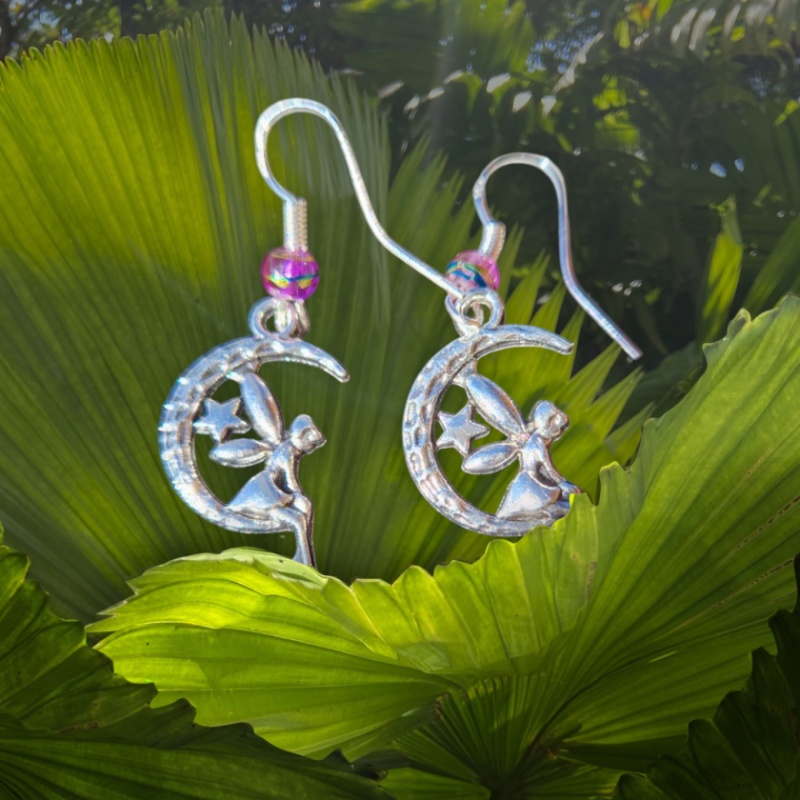 Sterling silver fairy moon earrings