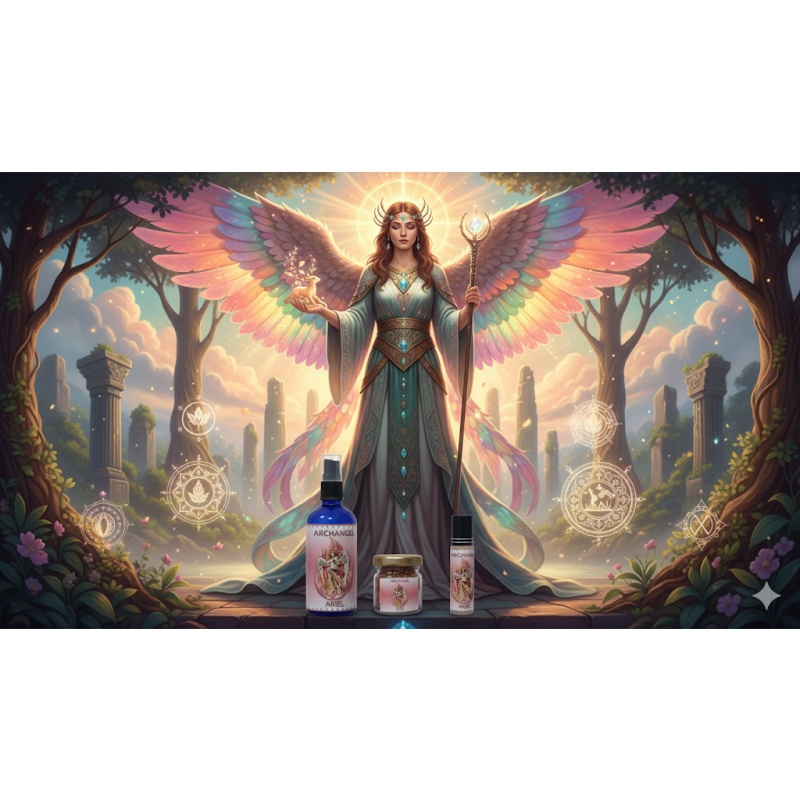 "The Archangel Ariel Empowerment Set | Attract Wealth, Courage, and Connection to Divine Abundance (Spray, Incense & Roll-On)"
