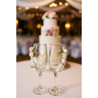 Union: Champagne Glasses Adorned with White Flowers & Golden Symbols