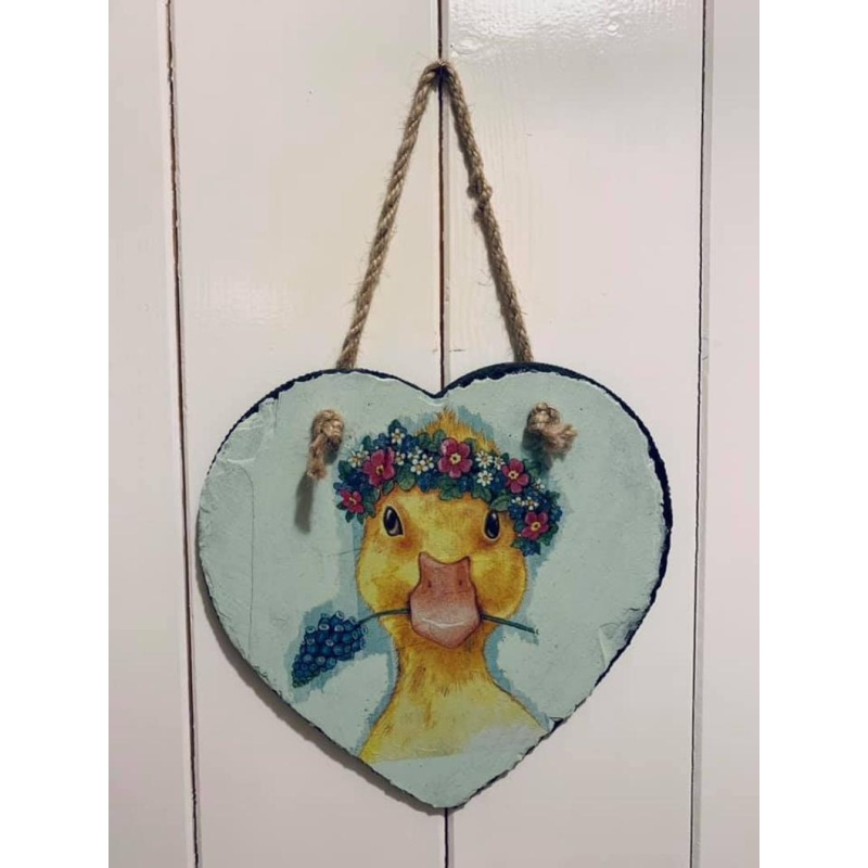 cute duck slate heart plaque