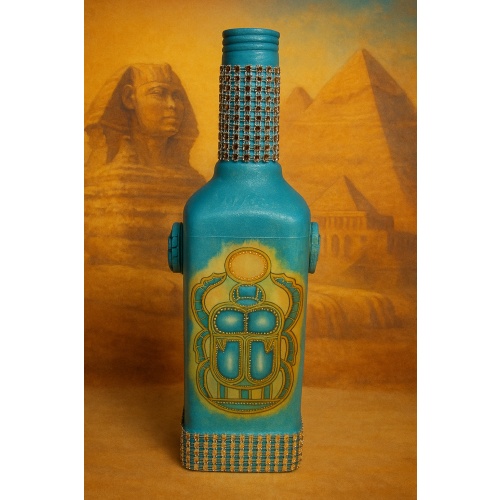 Scarab decoupage bottle. Decorated bottle handmade. Hand painted decor. Witchy Altar tool Spirit Animal. Animal as totem