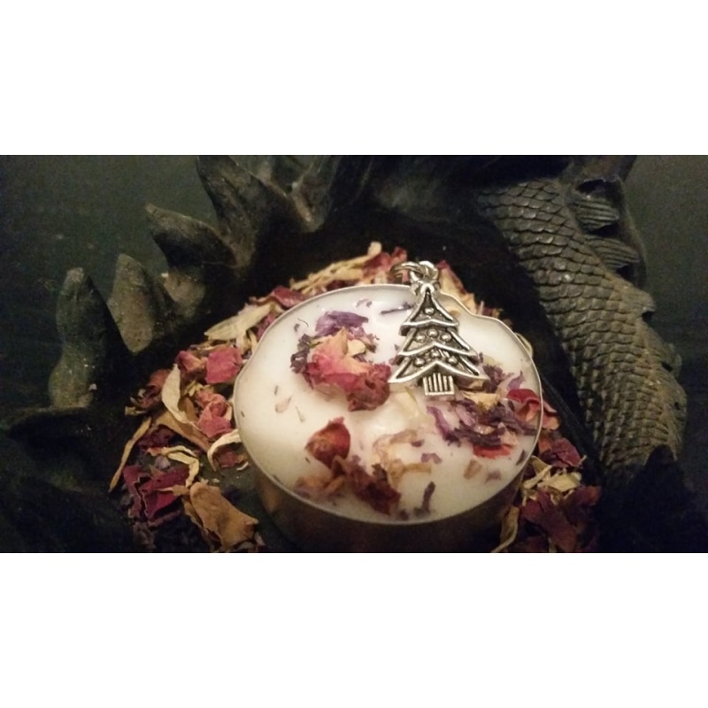 Spell Infused Tree Charm with Magickal Candle for Yule blessings and Harmony/Peace