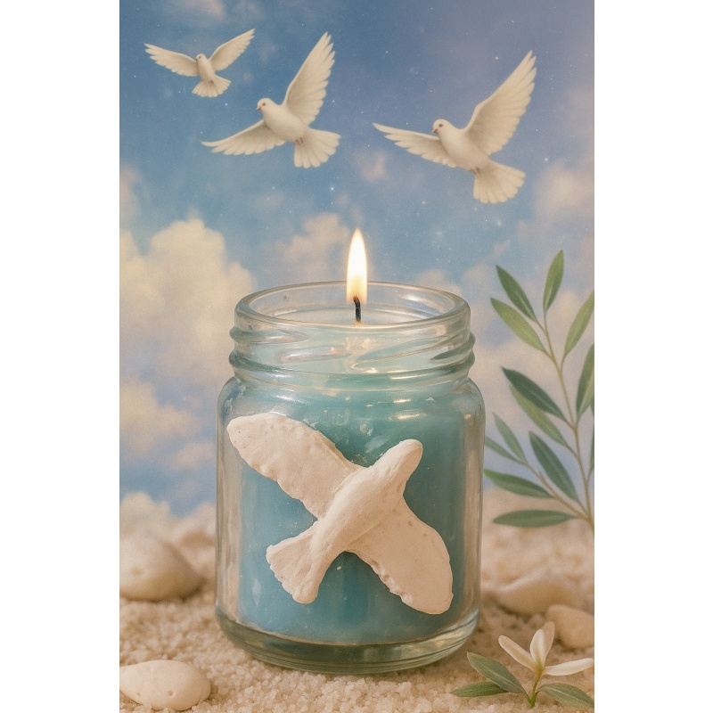 Peace & Harmony Jar with Light Blue Candle, Essential Oils & Clay Dove