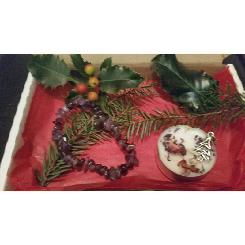 Yule Box for Amethyst bracelet and Yule Blessings, Harmony & Peace