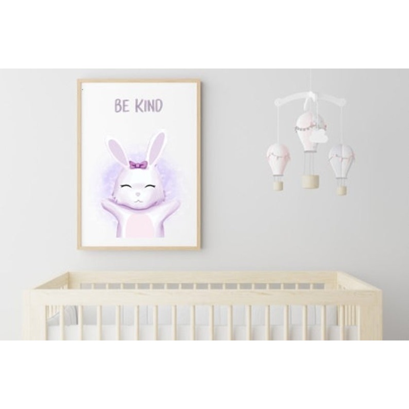 Nursery decor, kids room, framed prints, Be Kind, Rabbit