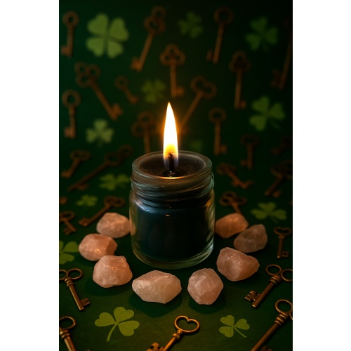 Glass Jar with Green Candle & Essential Oils