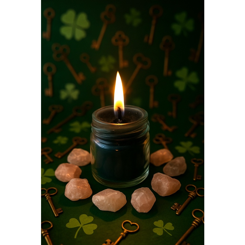 Glass Jar with Green Candle & Essential Oils