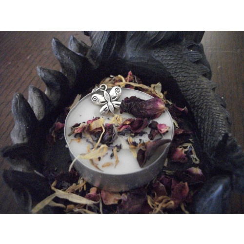 Blessed Butterfly Charm with Magickal Candle for Forgiveness & Freedom