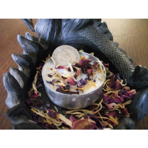 Spell Infused Silver Sixpence with Magickal Candle For Good Luck - Lucky Coin