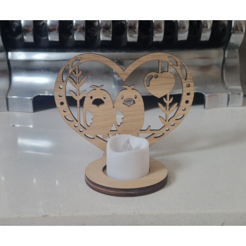 Lovebirds Wooden Tealight Holder
