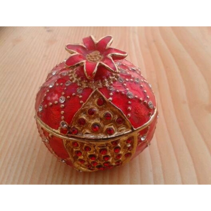 Pomegranate Abundance Homemade Solid Perfume. Box with enamel Swarovski crystals