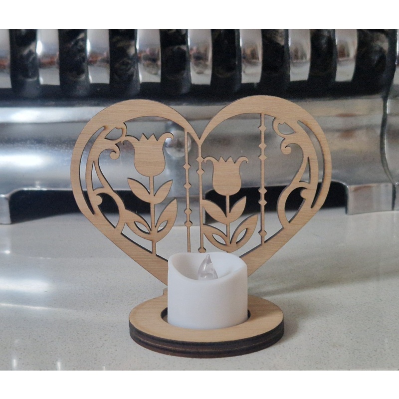 Wooden Heart Tealight Holder