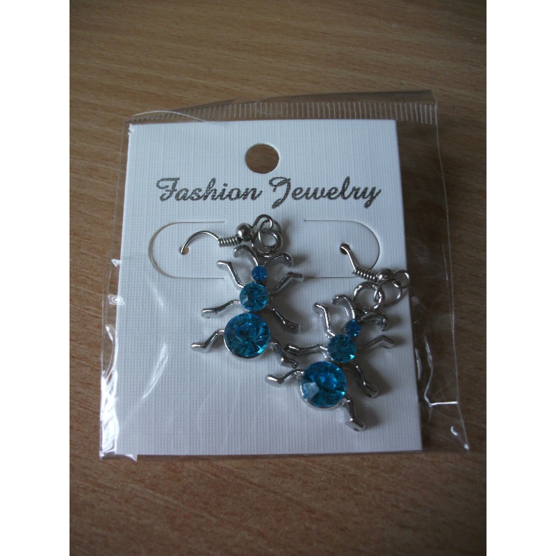 Spider 1 inch Drop Dangle Earrings **Bright Blue Gem"" Brand New & Sealed