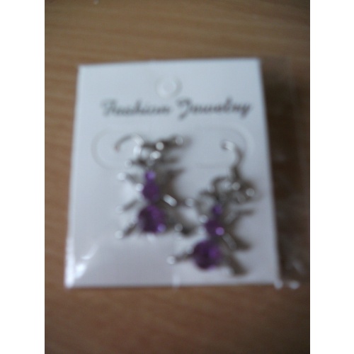 Spider 1 inch Drop Dangle Earrings **Purple Gem"" Brand New & Sealed