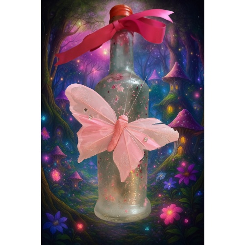 Enchanting Pink Butterfly Sparkle Decorative Bottle – Handmade Gift & Home Décor. Perfect for Cologne, Liqueur, or Bath Salts