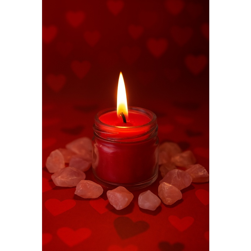 Glass Jar with Red Candle & Essential Oils