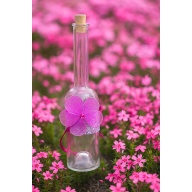 "Elegant Glass Perfume bottle with Cork Stopper | Fuchsia Organza Flower & Crystal Bling Accent | Refillable Bottle"