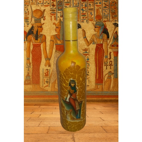 Bast - Ancient Egyptian Goddess Decoupage Bottle - Handmade Witchy Altar Tool - lioness, cat, sacred space decor, protection, divine energy