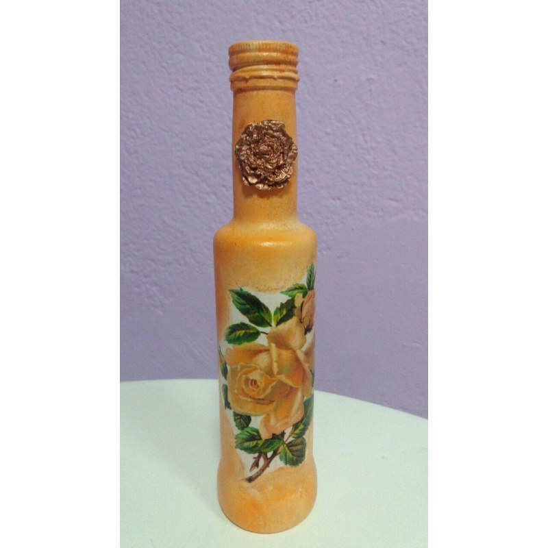 Roses decoupage bottle. Decorated bottle handmade. Hand painted decor. Witchy Altar tool