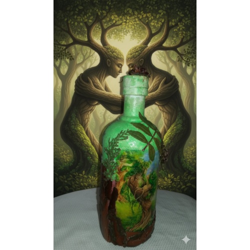 Eternal Love the nature of relationships. Unconditional love. Decoupage bottle. Decorated handmade Love Bottle. Hand painted. Altar tool