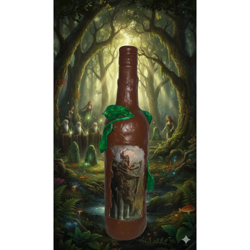 Tree Nymph decoupage bottle. Dryad. Decorated bottle handmade. Hand painted. Magic creature. Witchy Altar tool