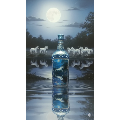 White Magic Unicorn decoupage bottle. Decorated bottle handmade. Hand painted. Altar tool