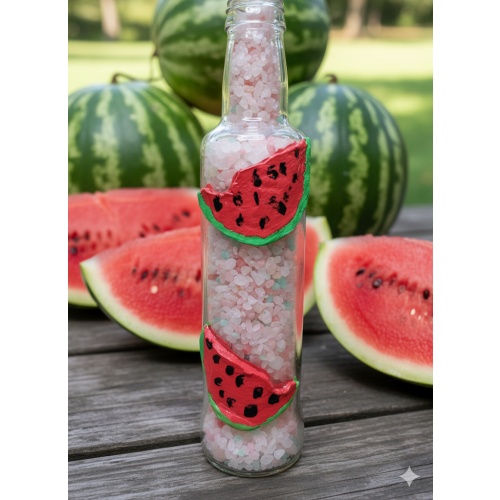 Watermelon Aromatherapy Bath Salts - Handmade Spa Gift decorated with two handcrafted clay watermelon slices and Pure Essential Oil