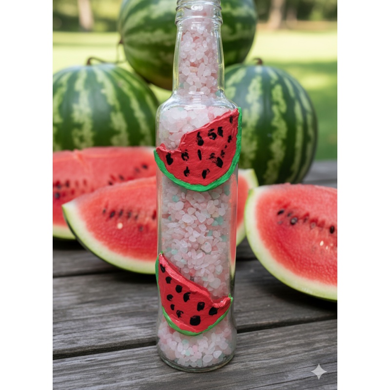 Watermelon Aromatherapy Bath Salts - Handmade Spa Gift decorated with two handcrafted clay watermelon slices and Pure Essential Oil